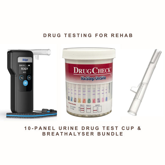 Rehab Drug & Alcohol Testing Bundle - 10-panel NxStep Urine Cup + Alcotest 6000 Breathalyser  + Mouthpieces